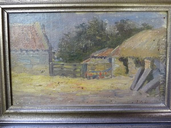 Farmyard Scene Oil Painting by James William Booth