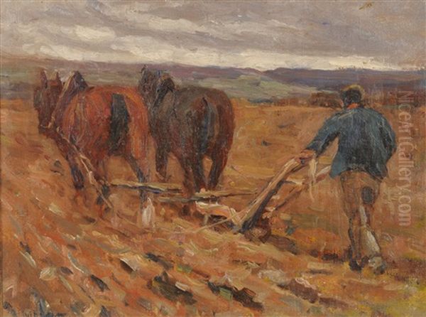 Farmer Ploughing With Horses by James William Booth