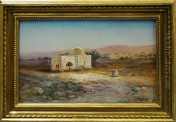 Figures By A Shrine In A North African Landscape Oil Painting by Samuel Lawson Booth