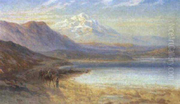 Landscape With Lake And Camels By The Shore Oil Painting by Samuel Lawson Booth