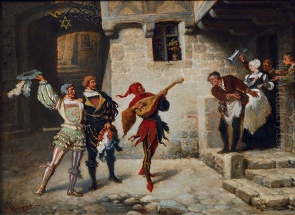 Jester Playing The Lute Oil Painting by Carl Boppo