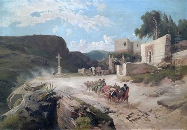 Spanisches Bergdorf In Der Mittagshitze Oil Painting by Amalia Felipina del Pilar de Borbon