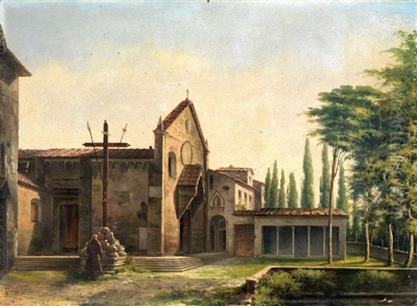 Veduta Della Chiesa Di San Francesco A Fiesole Oil Painting by Fabio Borbottoni