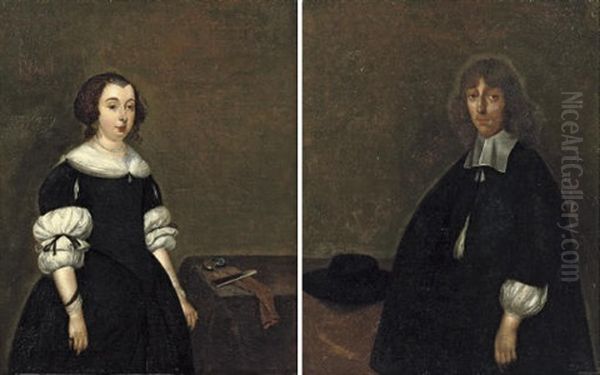 Portrait Of A Lady, Jenneken Terborch? (+ Portrait Of Of A Man, Sybrand Schellinger?; Pair) Oil Painting by Gerard ter Borch the Elder