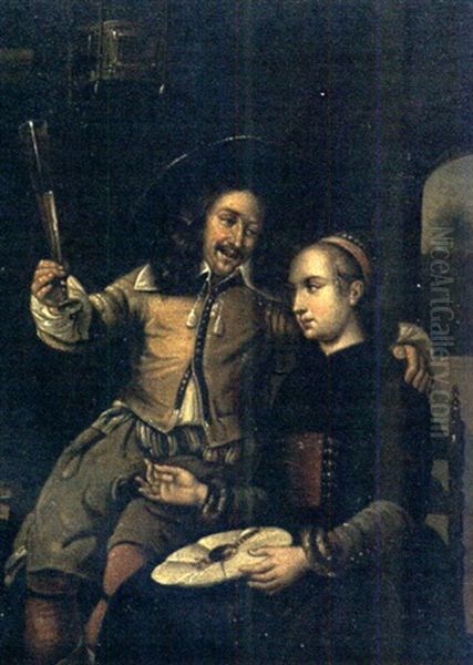 A Lady And A Cavalier Oil Painting by Gerard ter Borch the Elder