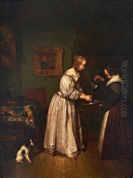 Lady Washing Her Hands Oil Painting by Gerard ter Borch the Younger