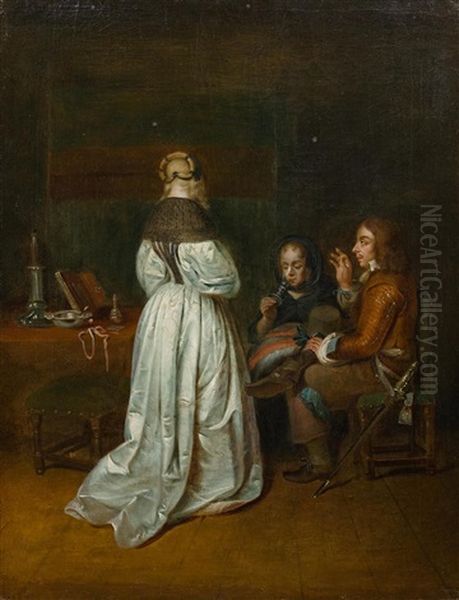 Interior With A Man And Two Women Oil Painting by Gerard ter Borch the Younger