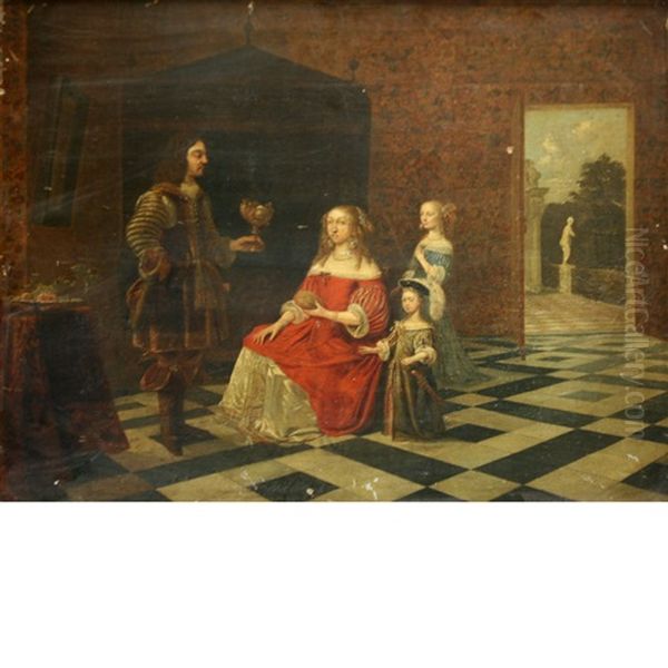 A Family In A Luxurious Interior Oil Painting by Gerard ter Borch the Younger