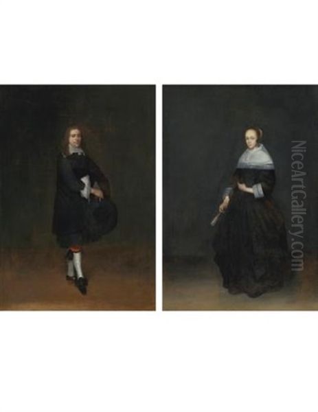 Portrait Of A Gentleman And Portrait Of A Woman (collab. W/studio)(2 Works) Oil Painting by Gerard ter Borch the Younger