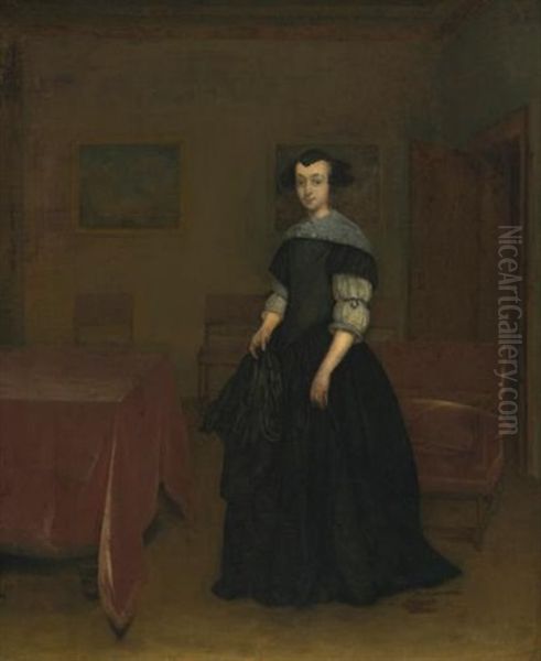 Portrait Of A Lady In An Interior Oil Painting by Gerard ter Borch the Younger