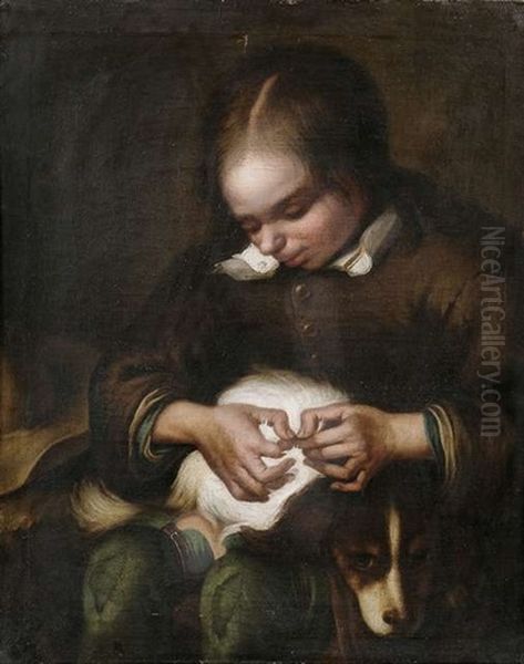 Ein Knabe Floht Seinen Hund Oil Painting by Gerard ter Borch the Younger