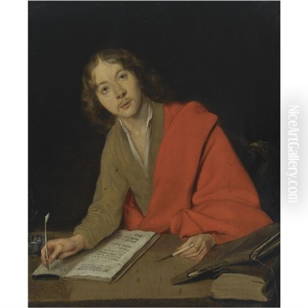 Saint John The Evangelist Writing At A Table, Together With An Eagle Oil Painting by Gerard ter Borch the Younger