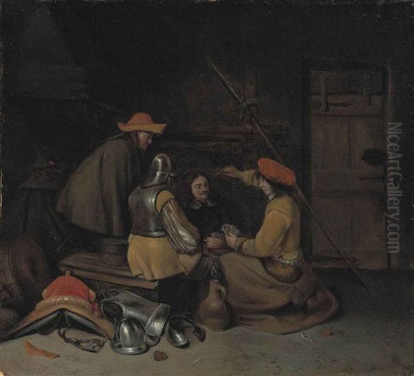 Soldiers Playing Cards In An Interior Oil Painting by Gerard ter Borch the Younger