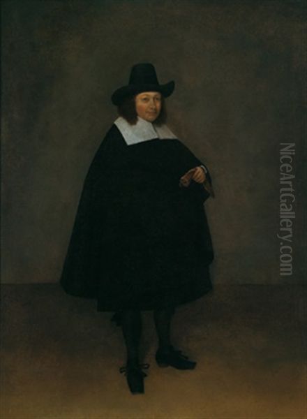 Ganzfiguriges Bildnis Eines Herrn, Der Handschuhe In Seiner Rechten Halt Oil Painting by Gerard ter Borch the Younger