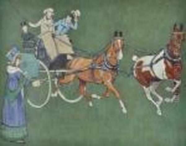 Carriage In Tandem Oil Painting by Cecil Charles Aldin