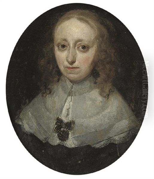 Portrait Of A Lady In A Black Dress With A Lace Collar Oil Painting by Gerard ter Borch the Younger