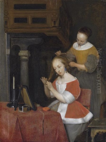 A Lady At Her Toilet Oil Painting by Gerard ter Borch the Younger