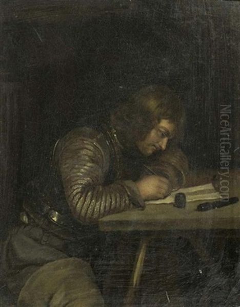 Schreibender Junger Mann In Rustung Oil Painting by Gerard ter Borch the Younger