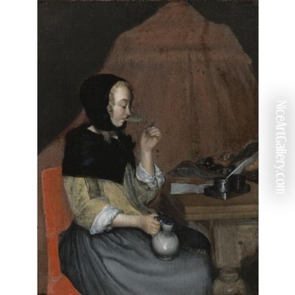 A Young Woman Drinking by Gerard ter Borch the Younger