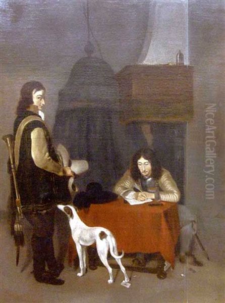 La Depeche - Officier Redigeant Une Lettre Oil Painting by Gerard ter Borch the Younger