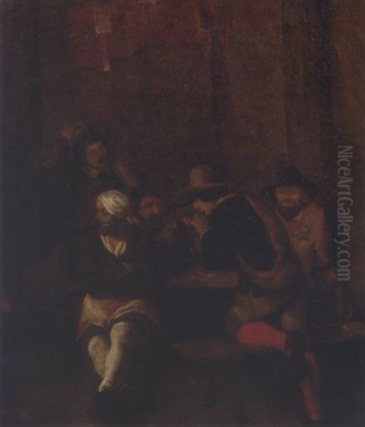 Peasants Drinking And Smoking In An Inn Oil Painting by Gerard ter Borch the Younger