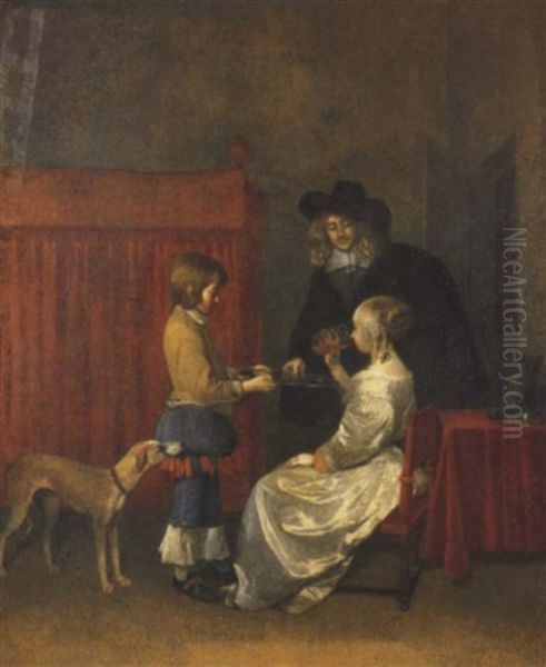 Un Couple Buvant Dans Un Interieur, Servi Par Un Page Oil Painting by Gerard ter Borch the Younger