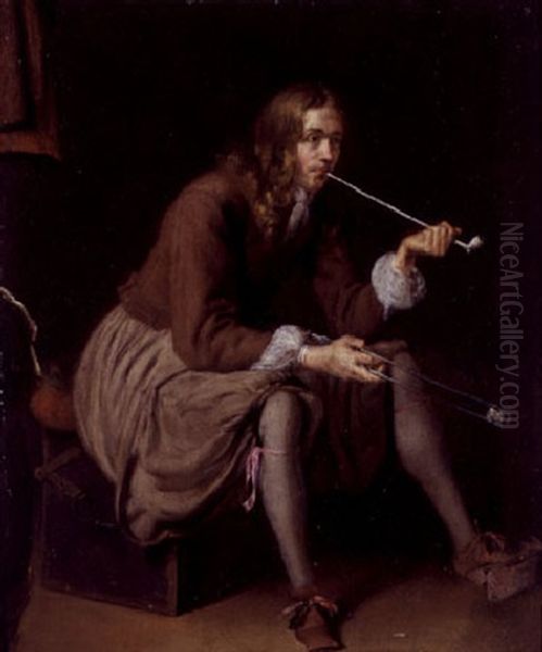 Seated Gentleman With A Pipe Oil Painting by Gerard ter Borch the Younger