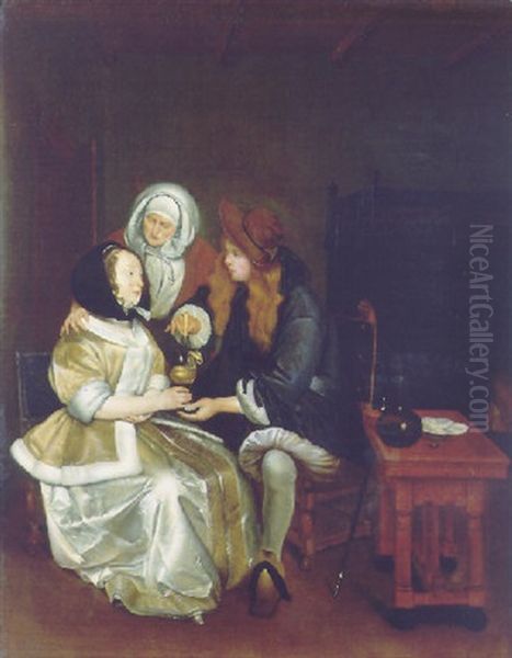 An Elegant Couple Attended By A Procuress Oil Painting by Gerard ter Borch the Younger