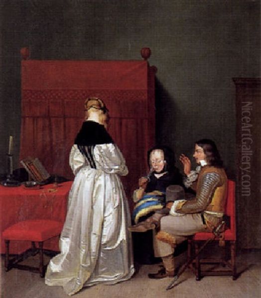 Interior Med Tre Personer I Samtale by Gerard ter Borch the Younger