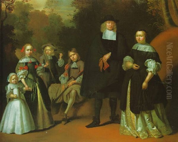 A Group Portrait Of A Family In A Wooded Clearing Oil Painting by Gerard ter Borch the Younger