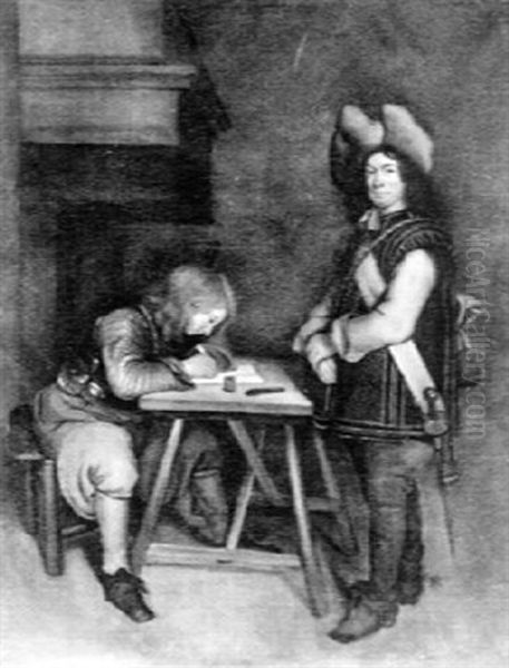 An Officer Dictating A Letter To A Soldier Oil Painting by Gerard ter Borch the Younger