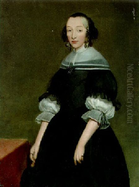 Portrait Of A Lady, Small Three-quarter Length, In A Black Dress And Cap Oil Painting by Gerard ter Borch the Younger