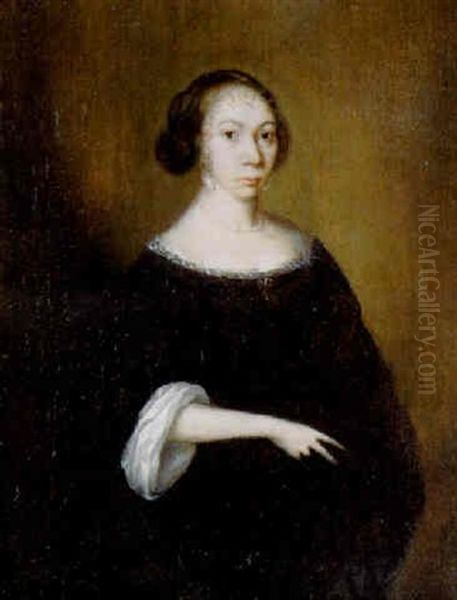 Portrait Of A Lady In A Black Dress Oil Painting by Gerard ter Borch the Younger