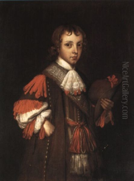 Portrait Of A Young Boy Holding A Hat Oil Painting by Gerard ter Borch the Younger