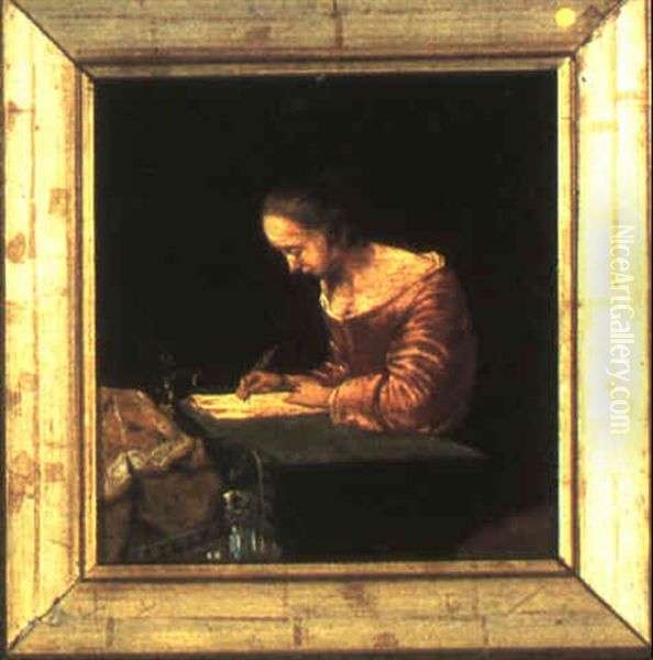 A Lady Writing Oil Painting by Gerard ter Borch the Younger