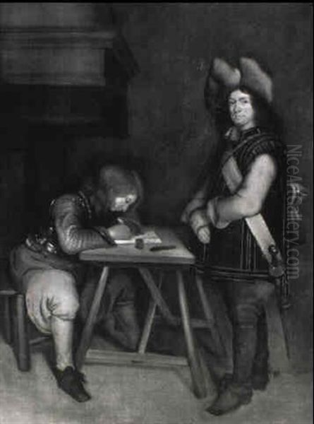 An Officer Writing A Despatch Oil Painting by Gerard ter Borch the Younger