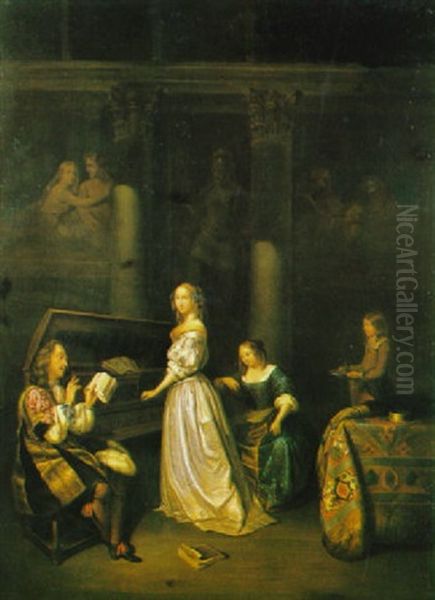 The Musical Evening With A Lady Playing A Virginal And A    Gentleman Singing Oil Painting by Gerard ter Borch the Younger