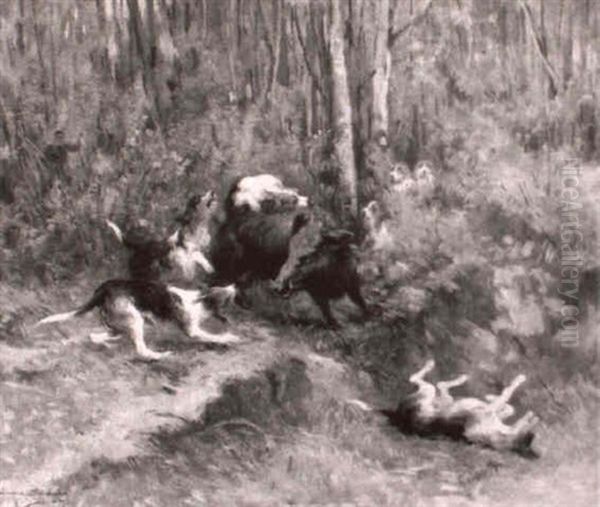 The Boar Hunt Oil Painting by Edmond Borchard