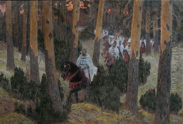 Knights Of The Livonian Order Oil Painting by Bernard Christian Borchert