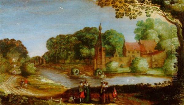 Flusslandschaft Mit Vornehmer Gesellschaft Oil Painting by Hendrik van der Borcht the Elder