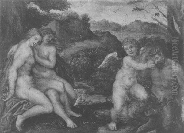 Diana And Callisto With A Satyr And Cupid In A Landscape Oil Painting by Hendrik van der Borcht the Elder