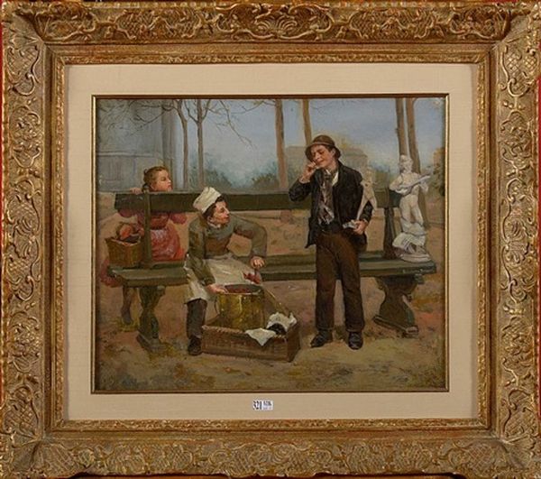 Les Petits Marchands Au Parc Oil Painting by Hendrik Van Der Borcht