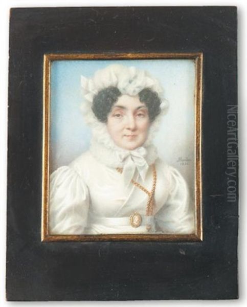 Portrait De Femme A La Robe De Soie Ivoire Et Au Bonnet Blanc Oil Painting by Joseph Bordes