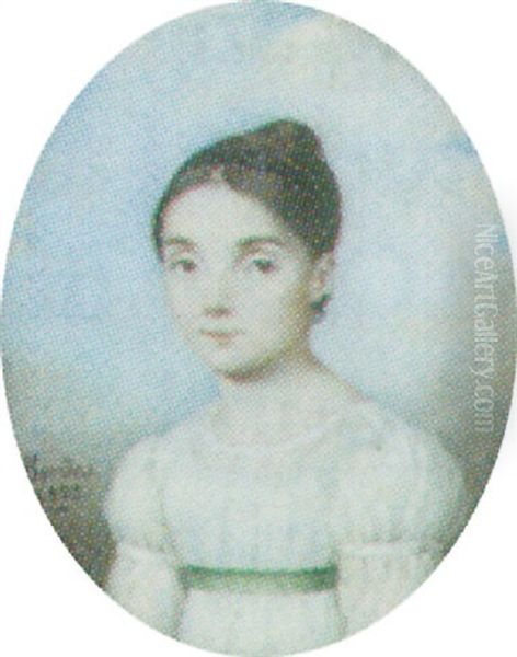 A Girl With Dark Brown Hair In A White Dress With Green Sash Oil Painting by Joseph Bordes