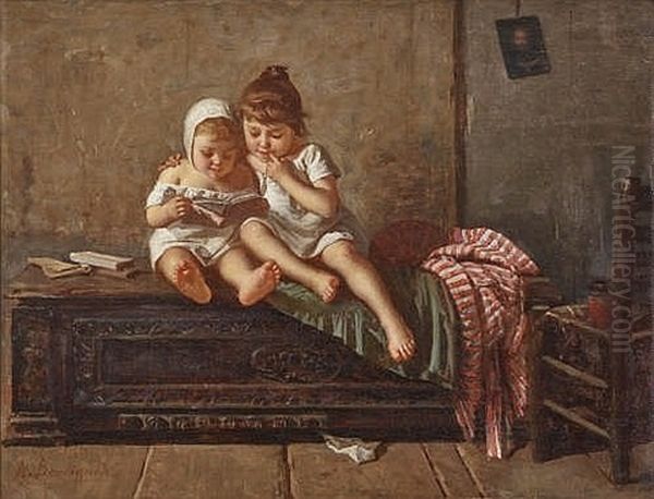 Reading Children Oil Painting by Noe Bordignon