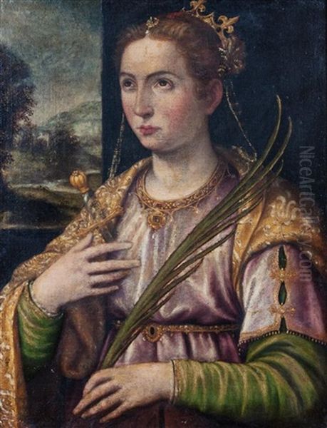 Saint Catherine Of Alexandria Oil Painting by Paris Bordone