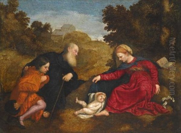 Madonna And Child With St. Anthony Abbot And A Young Male Donor Oil Painting by Paris Bordone