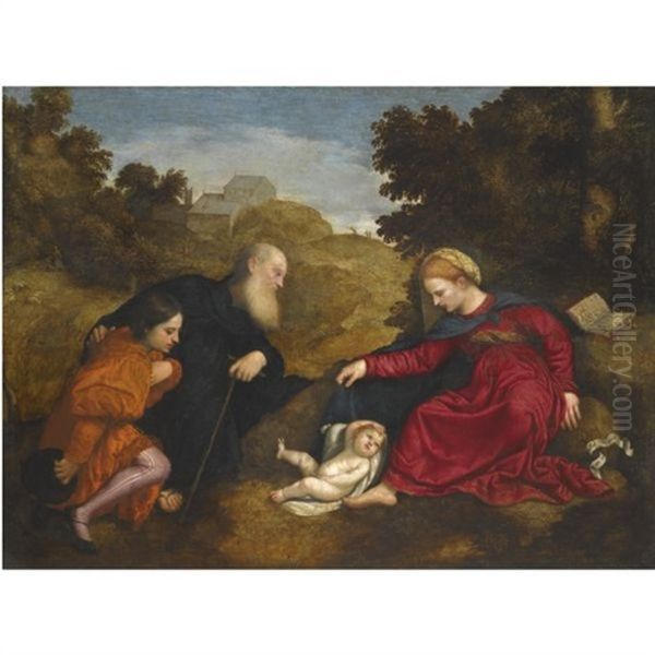 Madonna And Child With St. Anthony Abbot And A Young Male Donor Oil Painting by Paris Bordone