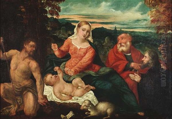 Heilige Familie Mit Johannes Dem Taufer Und Einem Anbetenden Stifter by Paris Bordone