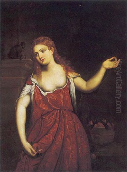 Ritratto Di Cortigiana In Abito Rosso Oil Painting by Paris Bordone